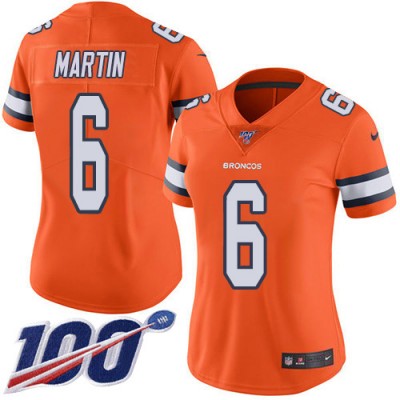 Nike Denver Broncos #6 Sam Martin Orange Women's Stitched NFL Limited Rush 100th Season Jersey